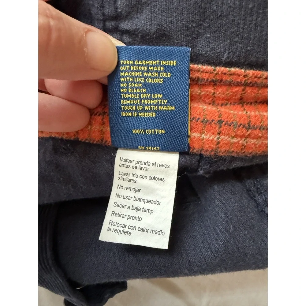 OshKosh B'gosh Navy Blue, Orange Flannel Lined Corduroy overalls size 6-9‎ mo
